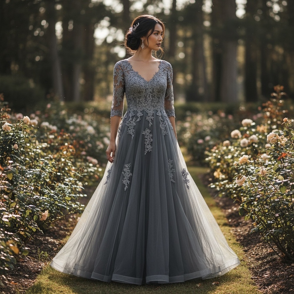 Wear Your Love Stunning Gray Lace Wedding Dress Gown Size 14 NWT
